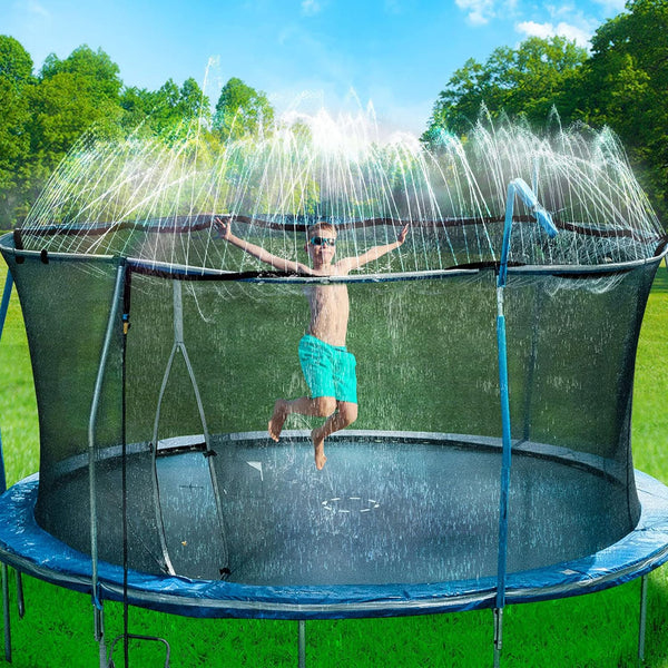 Bobor Trampoline Sprinkler for Kids, Outdoor Backyard Water Park Fun Summer Water Sprinkler Toys (Black, 39ft)