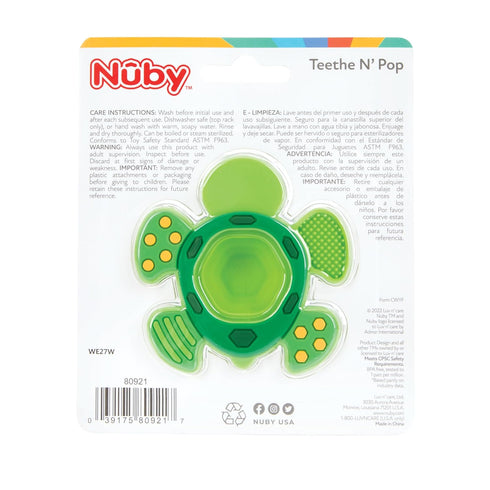 Nuby Teethe N' Pop Sensory Play Teether, Baby Teething Toy for 3+ Months, Turtle