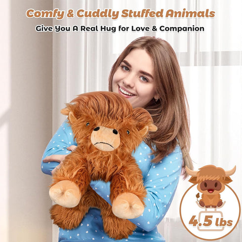 22" 4.5 lbs 2-in-1 & Large Laying Highland Cow Plush, Weighted Stuffed Animals for Adults and Kids, Cow Plushies