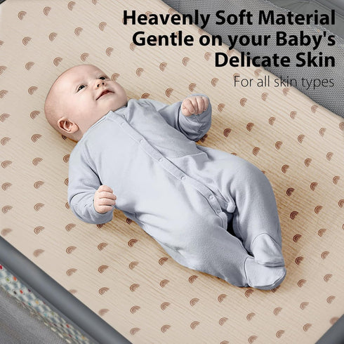 SNOOZYNEST 2 Pack 100% Pack 24x38 Inches, Soft Muslin Baby Mini Crib Sheets, Cotton Breathable Double Layer Fitted