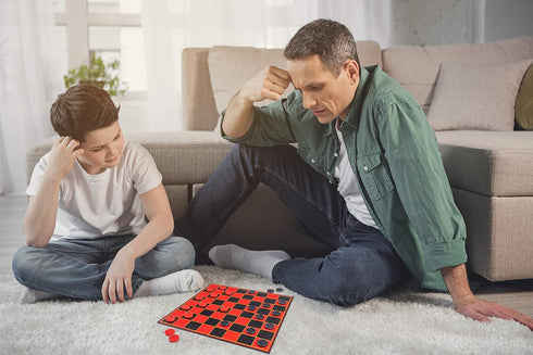 Checkers Board for Kids – Fun Checkerboard Game for Boys and Girls, Interlocking Checkers with Foldable Board