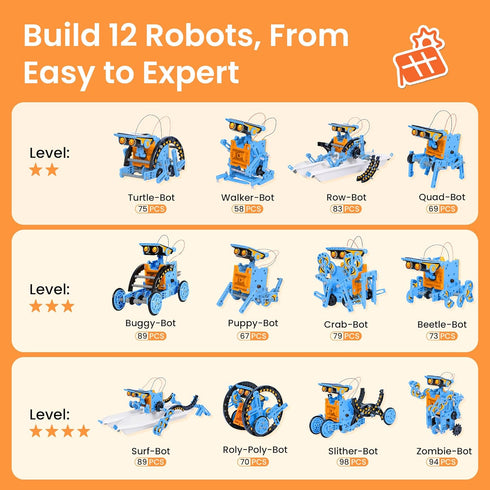 Sillbird 8-13, 12-in-1 Set 196 Solar Building Robot Kit STEM Gift for Boys Aged DIY Science Educational Toys for Kids