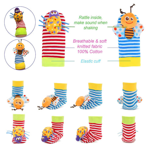 BLOOBLOOMAX Baby Infant Rattle Socks Toys, Sock Rattles for Babies 0-24 Months, Animal Foot Finder Learning Toy