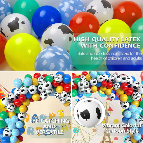 OuMuaMua Toy Inspired Story Party Decorations, 68Pcs Cartoon Balloons with Cow Print for Kids Farm Birthday (12 Inch)