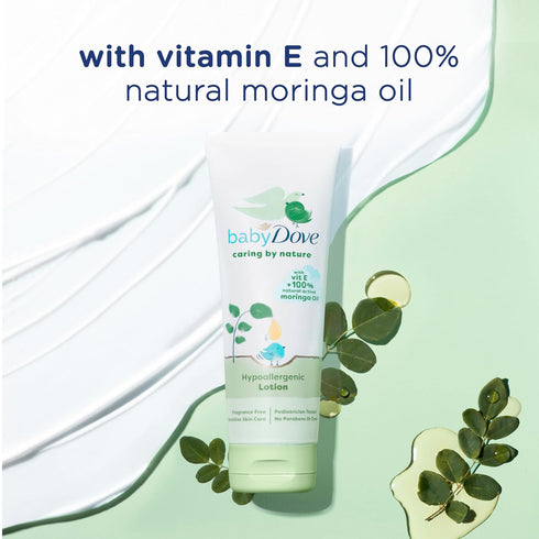 Baby Dove Hypoallergenic Lotion Caring By Nature, 2 Count, Contains Vitamin E & 100% Natural Moringa Oil, 13.5 fl oz