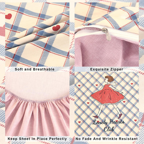 Set 100% 3 Sets Cute Princess Printed Crib Bedding Cotton, Pieces Girl and Red Heart Pattern Duvet Bedding Includes