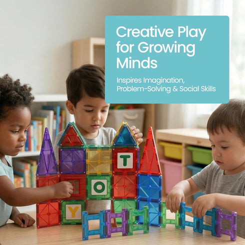 100-Piece Set, Set Playmags Magnetic Tiles for Kids STEM Educational Building Blocks Toys for Kids, Includes Click