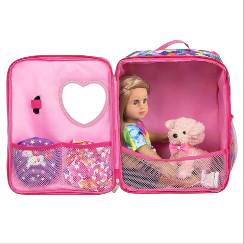 Ecore Fun 5 Items 18 Inch Dolls Bag Set with Accessories, Doll Clothes, Shoes, Sunglasses, Backpack and Toy Dog