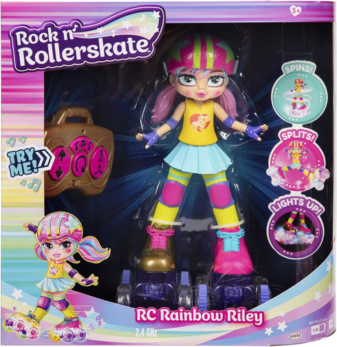 10" Rock N Rollerskate Doll Rainbow Riley Light Up Remote Control Rollerskating Doll - Plays Music and Skates!, H