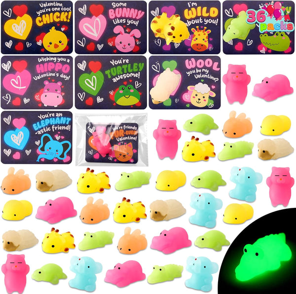 JOYIN 36 Packs Valentines Day Gift Cards with Glow in Dark Mochi