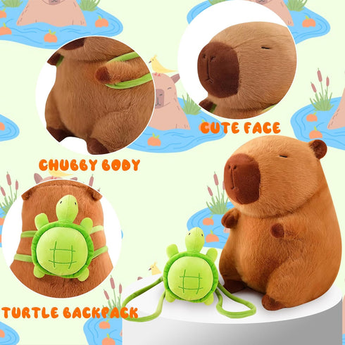 9.8in Capybara Plush Cute Capybara Stuffed Animals with Turtle Backpack, Kawaii Capibara Plushie Toys for Kids, Rodents Animals Pet Doll Soft Hugging Pillow for Boys Girls Birthday Gift