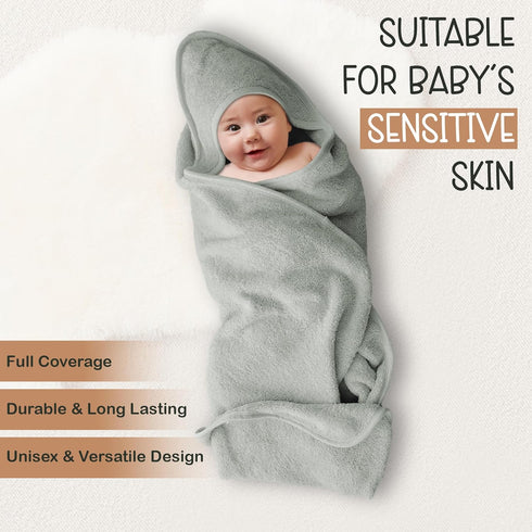 100% 31x31 Inches Organic Cotton Plush Woven Hooded Baby Bath Towels - Soft and Absorbent for Newborns and Kids, Baby