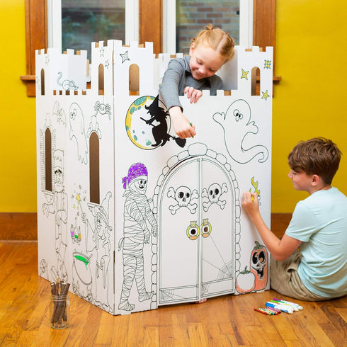 Easy Playhouse Haunted Castle, Kids Art & Craft for Indoor & Outdoor Fun, Decorate a Cardboard Fort