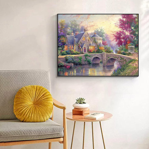 Jigsaw Puzzles for Adults 1000 Pieces Country House Spring Landscape Puzzle Picturesque Bridge, DIY Challenging Game
