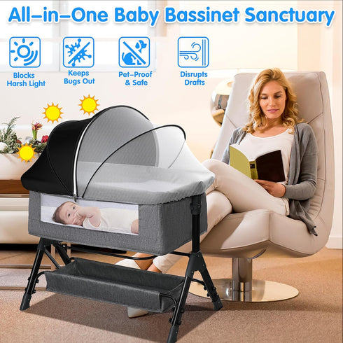 WANRU 2-Way Bassinet Mosquito Net Cover - Half-Blackout Mosquito Net for Baby Crib & Bedside Sleeper, Breathable Crib