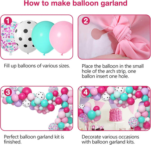 Amandir 152pcs Hot Pink and Teal Blue Balloon Garland Arch Kit, Different Sizes for Spa Girls Birthday Baby Shower Decor