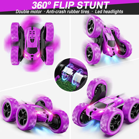 2.4 360 6 7 8 9 10 11 12 QUNREDA RC Cars, Purple Remote Control Car for Girls, GHZ Double Sided RC Stunt Car Rotating