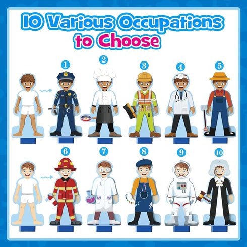 Atoylink Wooden Magnetic Dress Up Dolls Pretend Play Set, 40+ Pcs Occupations Community Helpers for Toddlers
