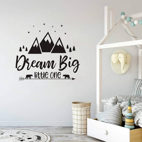 Dream Big Little One Quote Wall Decals for Nursery, Woodland Vinyl Stickers for Children Baby Kids Bedroom Y07