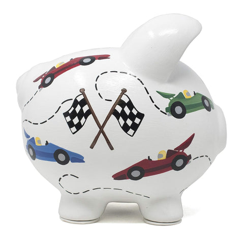 Child to Cherish Ceramic Piggy Bank - Vroom Race Car Design