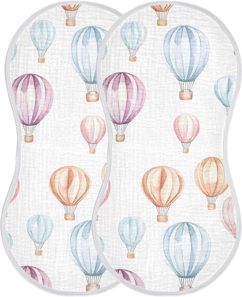 Set 1, Watercolor Hot Air Balloons Muslin Baby Burp Cloths of Super Soft & Absorbent Burping Rags, Cotton Burp Clothes