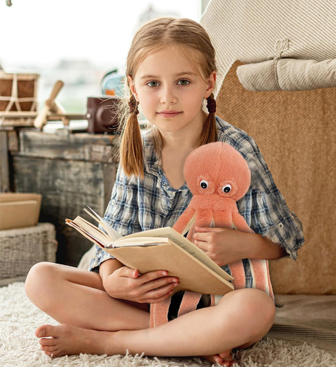 DolliBu Orange Octopus Super Soft Stuffed Animal, Cute Realistic Plush Toys for Girls, Boys, Adults - 15 Inches