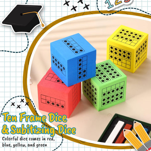 Hanaive 20 Pcs Ten Frame Dice, Large Foam Dice for Classroom Math Manipulatives, Educational Counting Toys