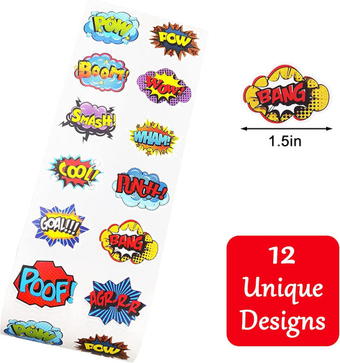 600 PCS Hero Themed Stickers Roll for Party Decorations, Creative Scrapbooks, Favors, and Children's Rewards - 12