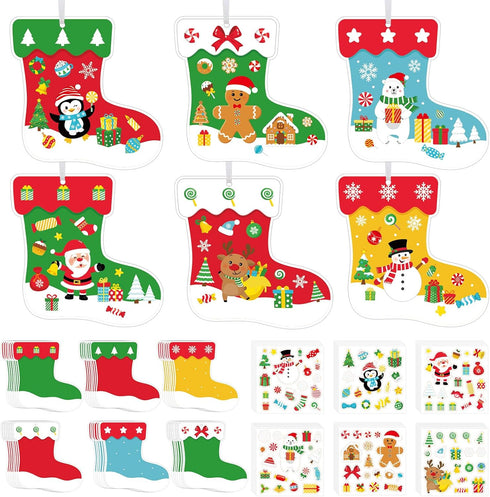 COCHIE 48Pcs DIY Christmas Craft Kits for Kids, Christmas Tree Stockings Ornaments Kit,