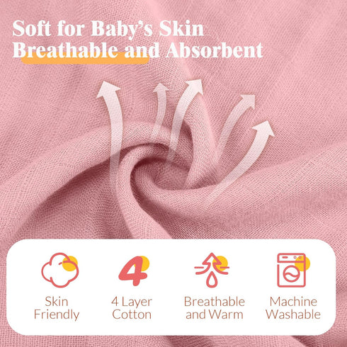6 32"x 32" 12"x 12" Preboun Pcs Muslin Hooded Baby Towels and Washcloths Cotton Newborn Bath Towel Anti-Shrink Infant