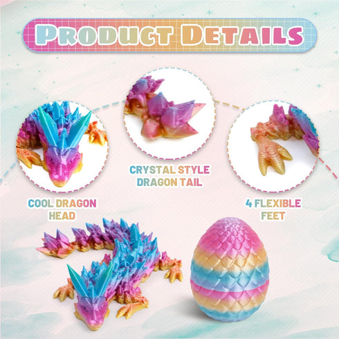8PCS 3D 3D Set (Set Easter Basket Stuffers - Printed Dragon Eggs with Dragon Inside, Mini Easter Egg Articulated