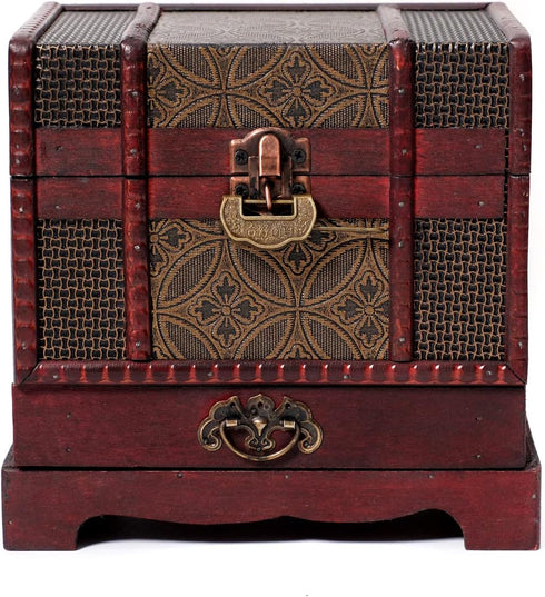 C2 Wooden Chest with Drawer - Collectible Fantasy Coins, Card Games, Dice Counter, and Jewelry Box