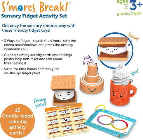 Set, 3 Learning Resources S'mores Break Sensory Fidget Activity Social Emotional Learning, Calming Toys, SEL Skills