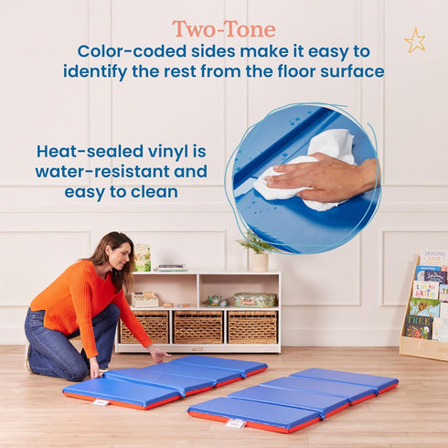 ECR4Kids 4-Section, 2in, Premium Folding Rest Mat, Sleeping Pad, Blue/Red