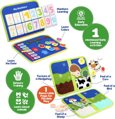 3-4 Toddler Sensory Busy Board: Travel Toy Activity Book for Girls Boys, Motor Skill Development Gift for Baby Aged