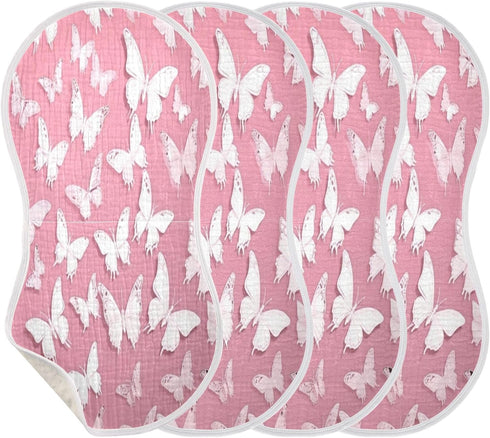 Bulletgxll Set 4, White Butterflies Unisex Baby Burp Cloths of Soft Absorbent Organic Cotton Muslin Burping Cloths