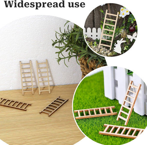 20 Pcs Mini Garden Ladder, 2.36''x 0.78'' Wooden Doll House Accessories for Landscape Decor