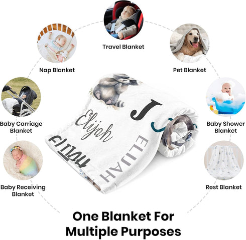 Novusopt Monogrammed Raccoon Baby Blanket with Name Personalized for Girls - Flower Receiving Blanket for Newborns