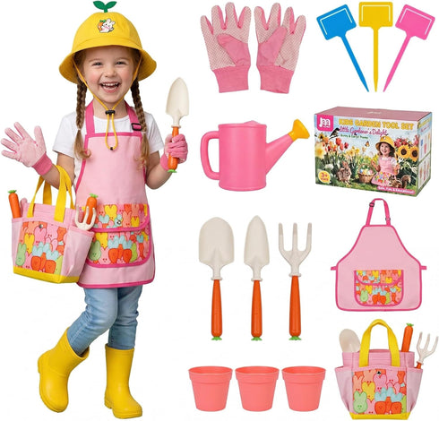 Kids Gardening Outdoor Tools Set with Adorable Sun Protective Hat & Bunny