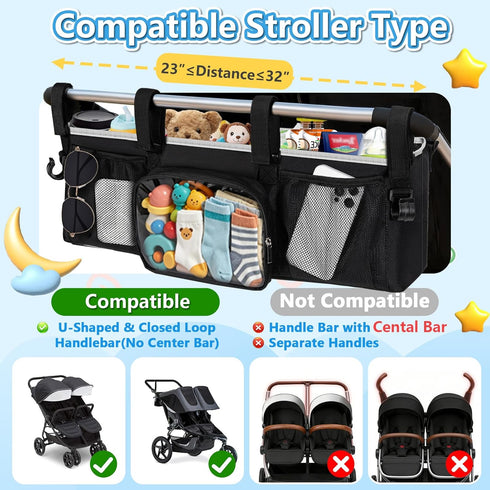 GT2 2 Double Stroller Organizer for Bob Duallie Jogger City Mini and Jeep, Double Baby Stroller Caddy Accessories