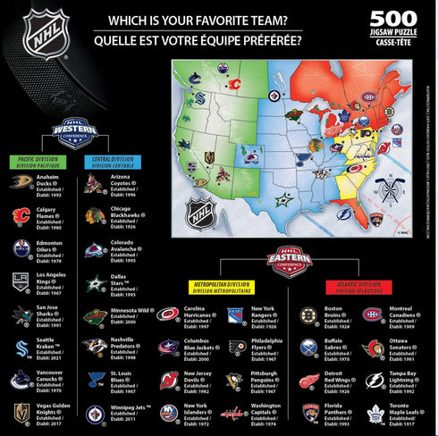 MasterPieces Sports Puzzle - All Teams 500 Piece Jigsaw Puzzle for Adults - NHL League Hockey Map
