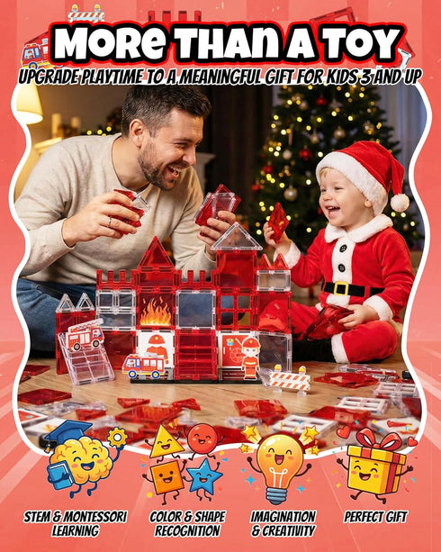 LADFAR 3+, Magnetic Tiles for Kids Ages Fire Rescue Magnetic Tiles Building Blocks with Rescue Scene Pieces