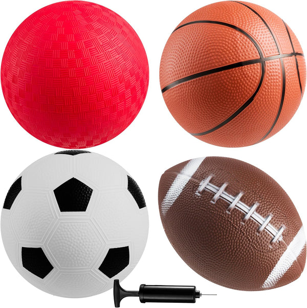 Bedwina Sports Balls for Kids & Toddlers, Pack of 4 Sports Balls Set, Fun Indoor & Outdoor Toys (Hand Pump Included)