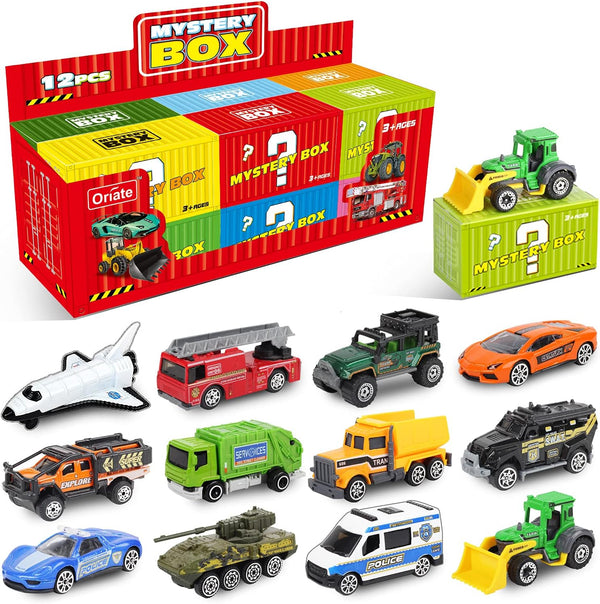 Oriate Diecast Toy Cars Set for 3-8 Year Old Boys, 12 Pack Mini Metal Cars 1/64, Blind Box Edition