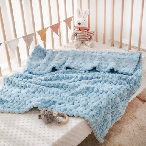 HOMRITAR Baby Blanket 3D Jacquard Fluffy Fuzzy for Boys Girls, Soft Warm Cozy Flannel Fleece, 30 x 40 Inch, Blue