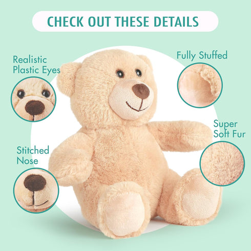 BenBen 8 inch Teddy Bear Stuffed Animals, 2 Pack Baby Bear Plush Toy for Baby Shower Decoration