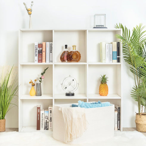 MINTWOOD Design 22in Extra Large Blanket Basket Holder, Rectangle Rope Woven Storage Baskets with Handles, Creamy White