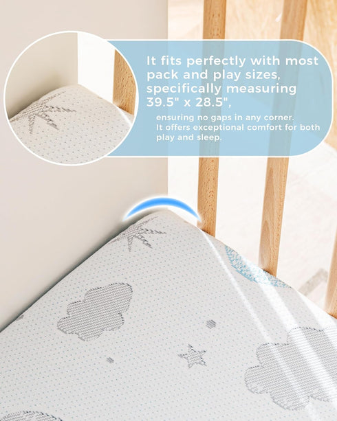 Pack 38x26'' Pack and Play Mattress Breathable Soft Plush Memory Foam for Baby Toddler Travel Includes Removable
