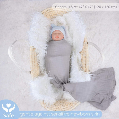 47 47 inches, Set 3 Meracorallo Muslin Swaddle Blanket Silky Soft Receiving Blanket Neutral Swaddle Wrap for Baby Boys