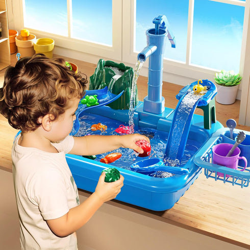 2 3 4 5 6 3-8, 2+ 3-5 Water Table Play Sink Toy for Kids Years Old - Outdoor Kitchen with Running Water, Fishing Games